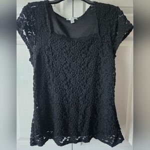 Dressbarn Black Lace Short Sleeve Blouse
